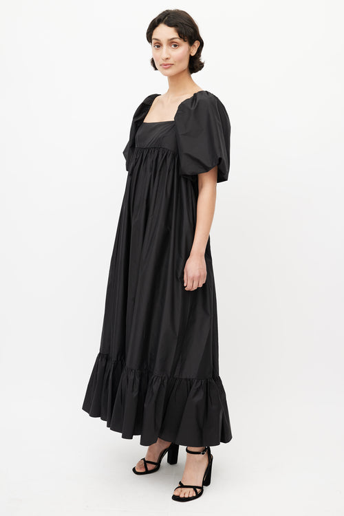 Dôen Black Silk Taffeta Cecilia Midi Dress