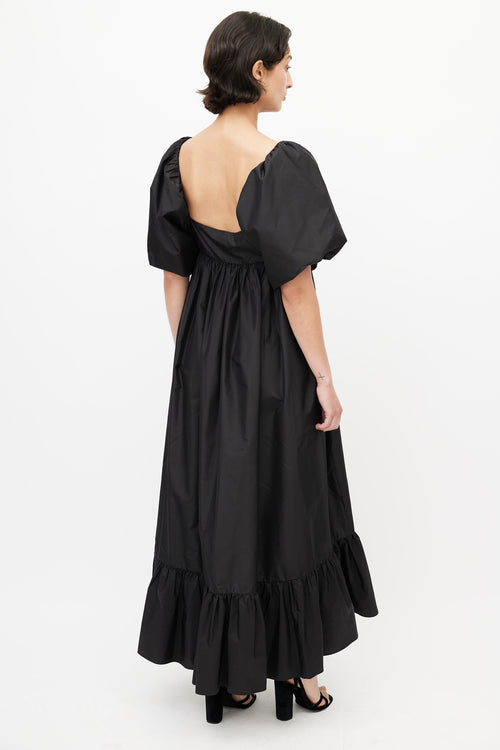 Dôen Black Silk Taffeta Cecilia Midi Dress