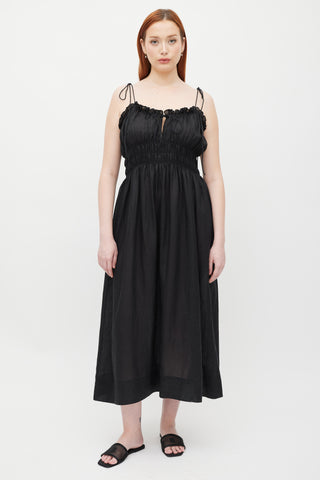 Dôen Black Smocked Waist Dress