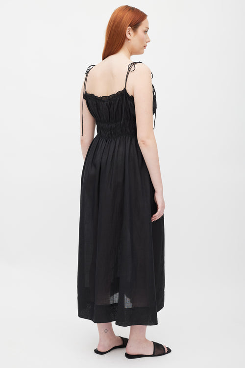 Dôen Black Smocked Waist Dress