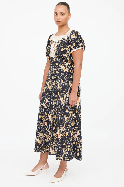 Dôen Silk Floral Lace Belted Dress