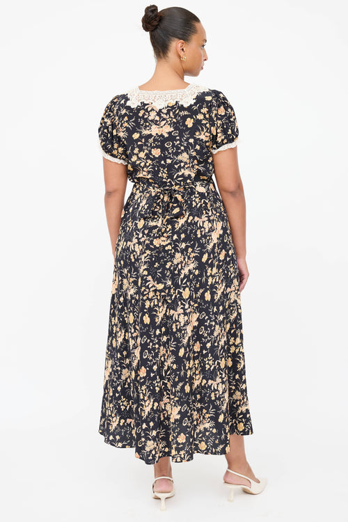 Dôen Silk Floral Lace Belted Dress
