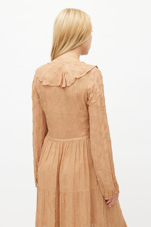 Dôen Brown Embroidered Ruffled Dress