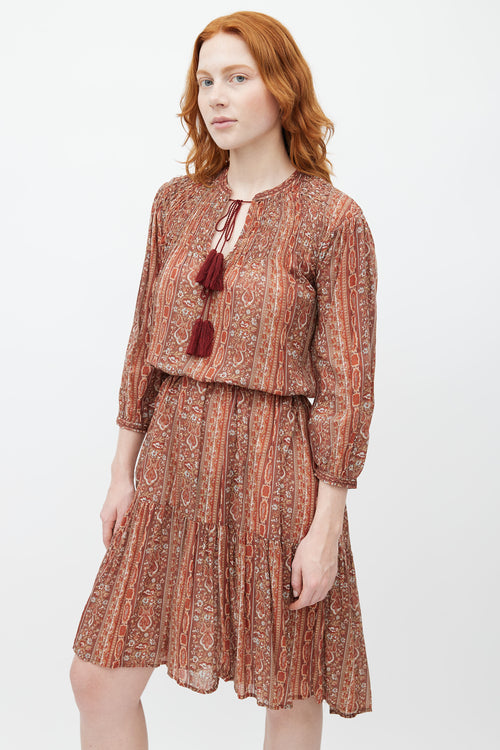 Dôen Brown & Multicolour Print Belted Dress