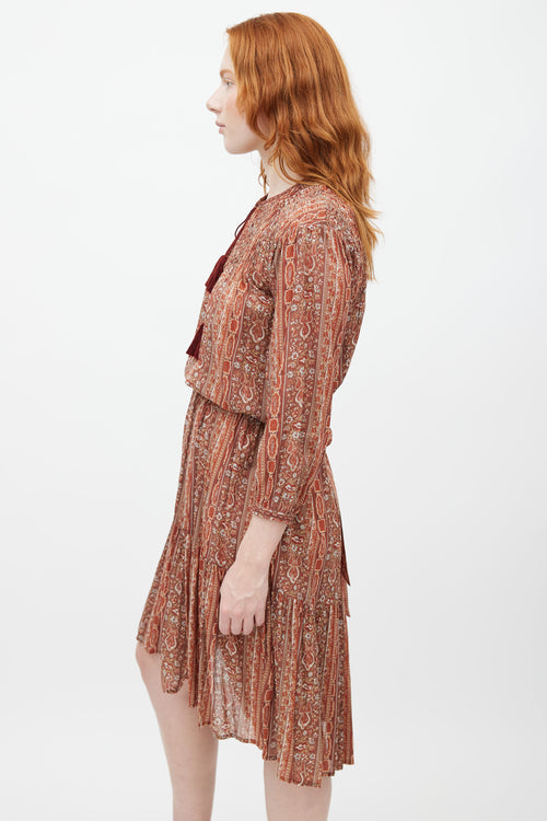 Dôen Brown & Multicolour Print Belted Dress