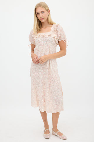 Dôen Cream & Pink Floral Ruffled Dress