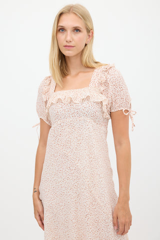 Dôen Cream & Pink Floral Ruffled Dress