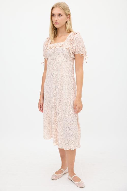 Dôen Cream & Pink Floral Ruffled Dress