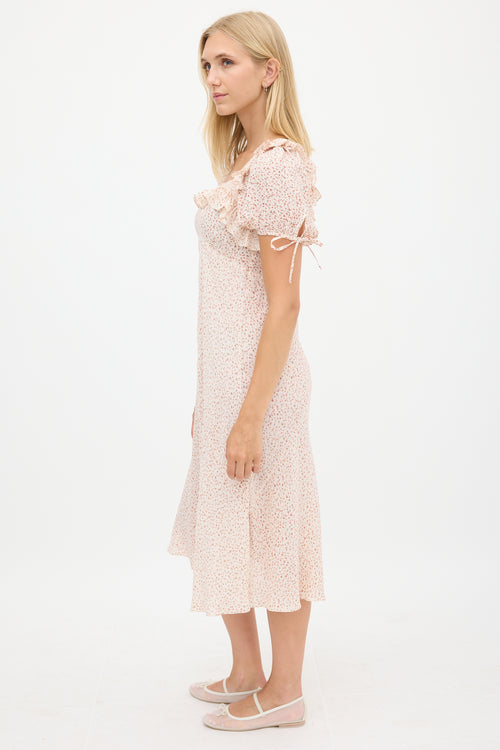 Dôen Cream & Pink Floral Ruffled Dress