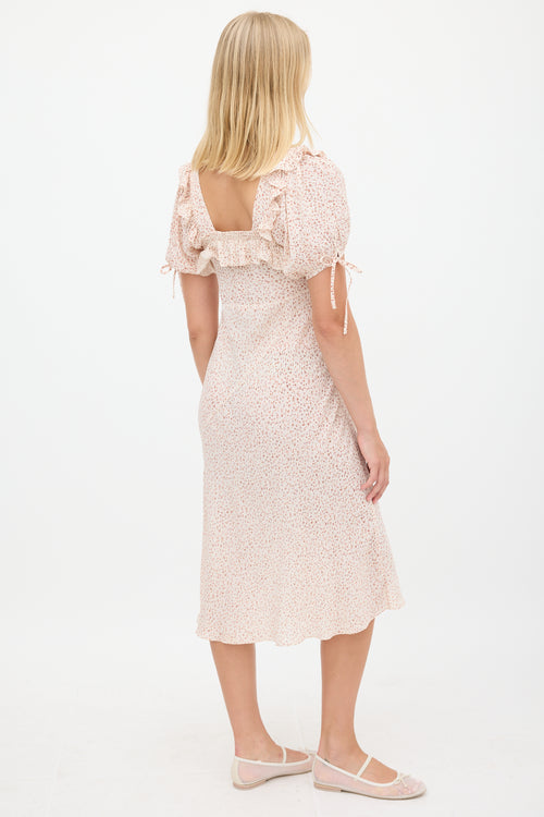 Dôen Cream & Pink Floral Ruffled Dress