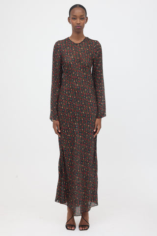 Dôen Floral & Striped Jacquard Dress