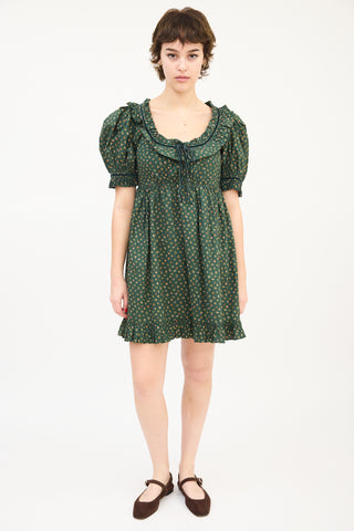 Dôen Green & Multi Floral Ruffle Marcela Babydoll Dress