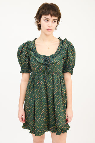 Dôen Green & Multi Floral Ruffle Marcela Babydoll Dress