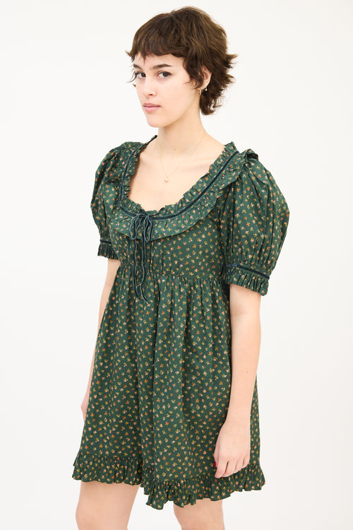 Dôen Green & Multi Floral Ruffle Marcela Babydoll Dress