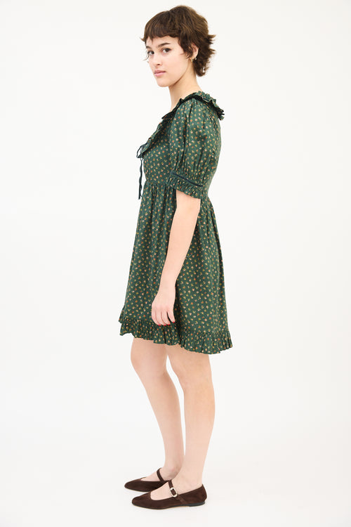 Dôen Green & Multi Floral Ruffle Marcela Babydoll Dress