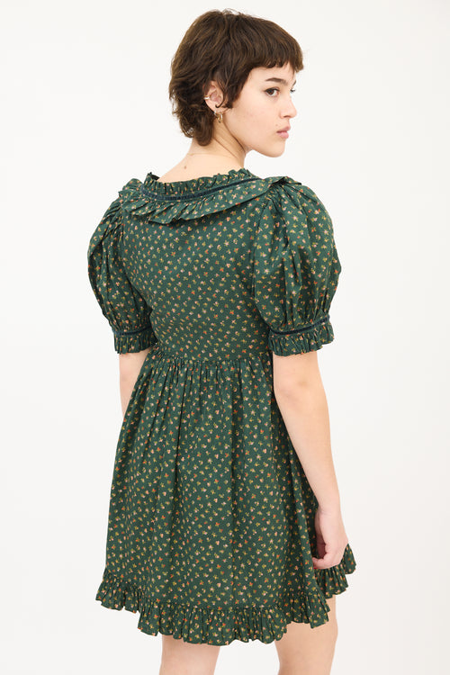 Dôen Green & Multi Floral Ruffle Marcela Babydoll Dress