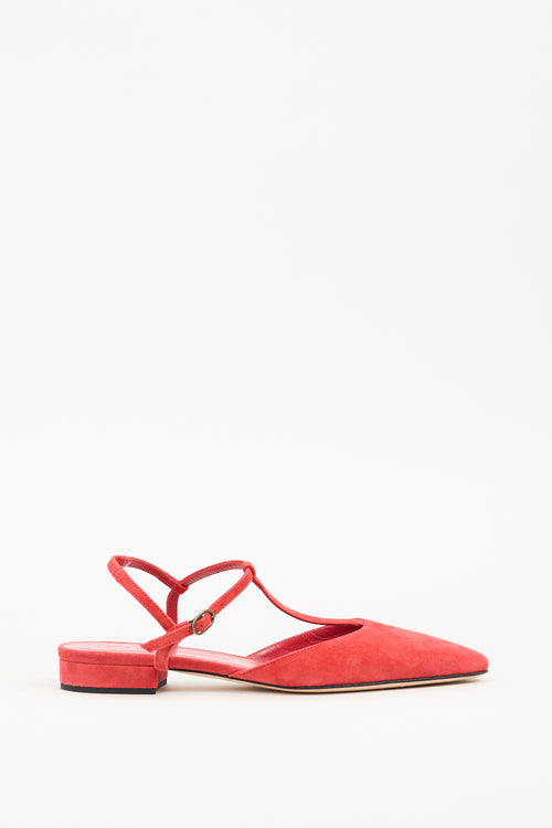 Dôen Red Suede Cristina T-Strap Flat