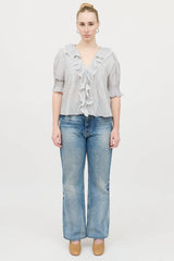 Dôen Striped Ruffle Blouse