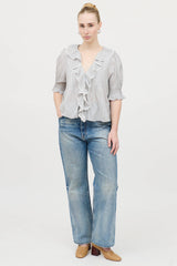 Dôen Striped Ruffle Blouse