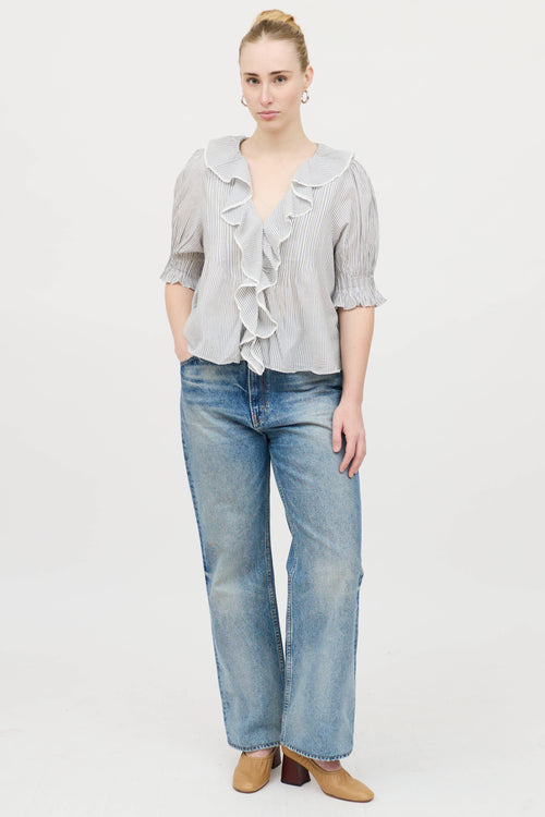 Dôen Striped Ruffle Blouse