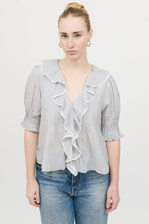 Dôen Striped Ruffle Blouse