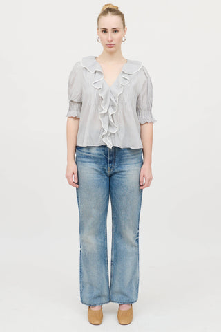 Dôen Striped Ruffle Blouse