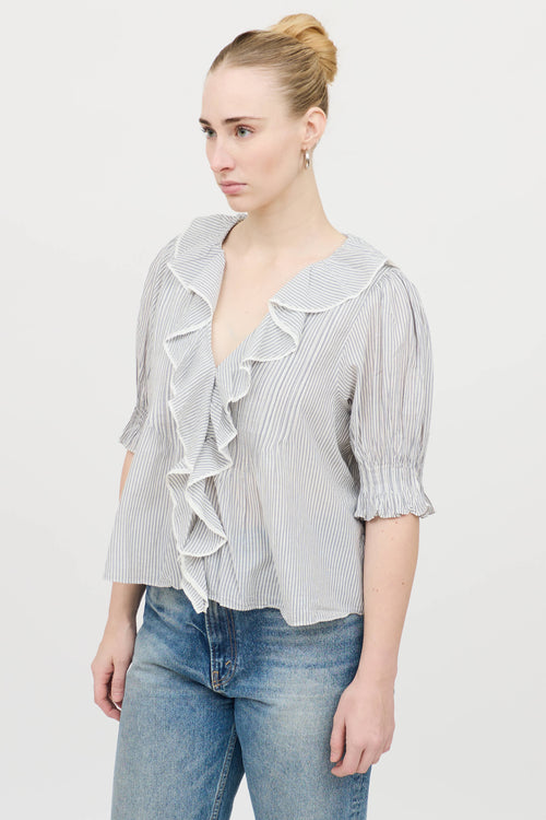 Dôen Striped Ruffle Blouse