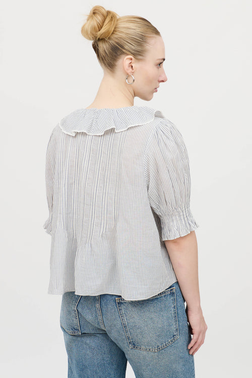 Dôen Striped Ruffle Blouse