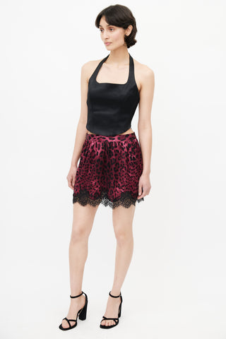 Dolce & Gabbana Burgundy & Black Silk Lace Skirt