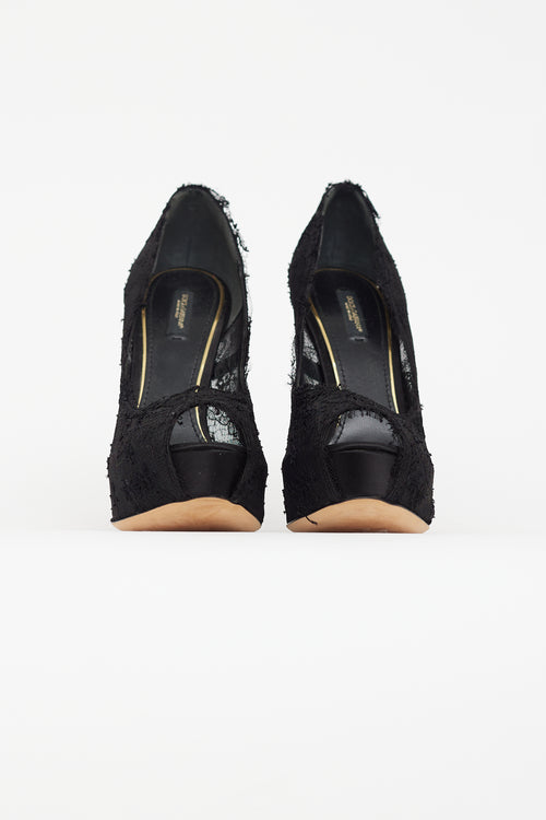 Dolce & Gabbana Black Floral Lace Platform Heel
