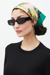 Dolce & Gabbana Pink Green & Multicolour Silk Pineapple Printed Scarf