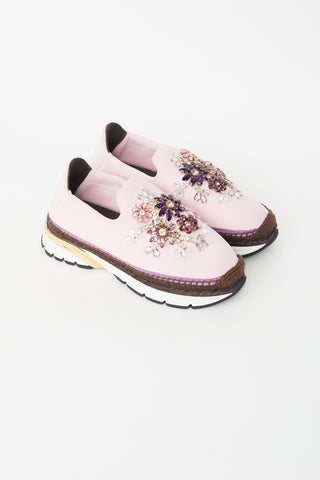 Dolce & Gabbana Pink & Multicolour Floral Embellished Sneaker