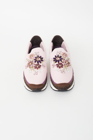 Dolce & Gabbana Pink & Multicolour Floral Embellished Sneaker