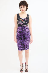 Dolce & Gabbana Black & Purple Silk Draped Printed Dress