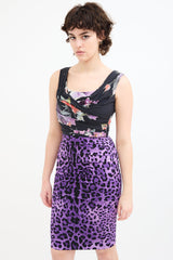 Dolce & Gabbana Black & Purple Silk Draped Printed Dress