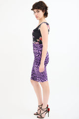 Dolce & Gabbana Black & Purple Silk Draped Printed Dress