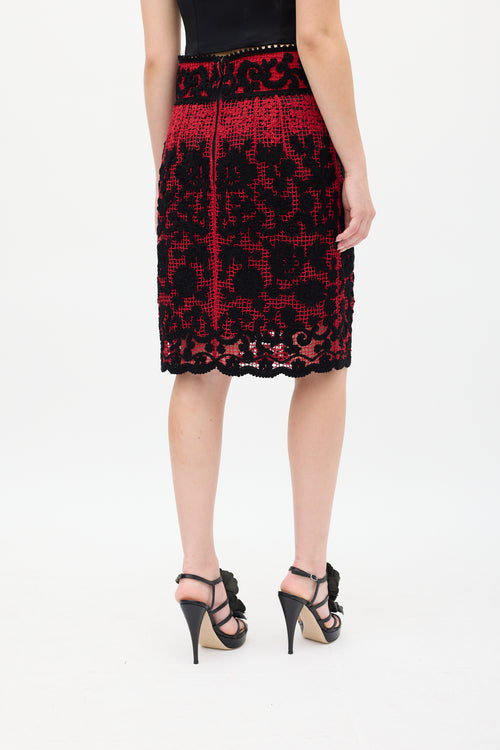 Dolce & Gabbana Red & Black Mesh Floral Embroidered Skirt
