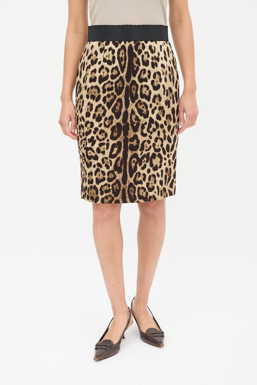 Dolce & Gabbana Beige & Brown Silk Printed Pencil Skirt