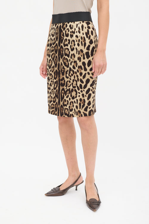 Dolce & Gabbana Beige & Brown Silk Printed Pencil Skirt