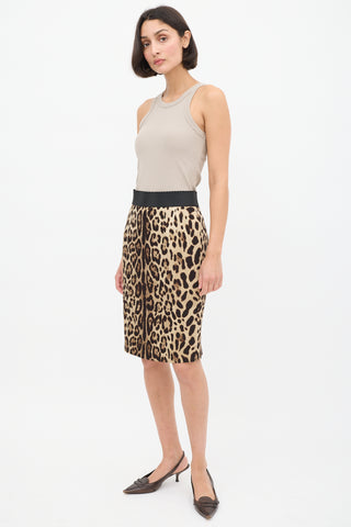 Dolce & Gabbana Beige & Brown Silk Printed Pencil Skirt