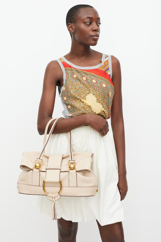 Dolce & Gabbana Beige & Gold Fold Over Leather Bag