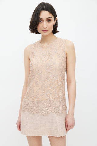 Dolce & Gabbana Beige Lace & Tweed Sleeveless Dress