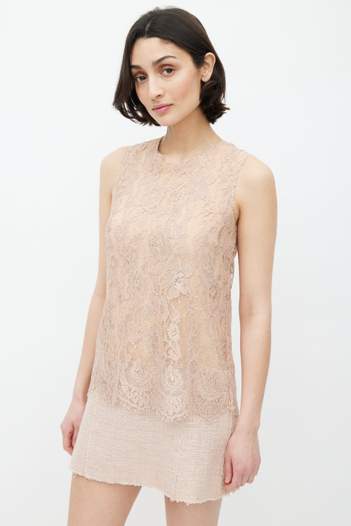 Dolce & Gabbana Beige Lace & Tweed Sleeveless Dress