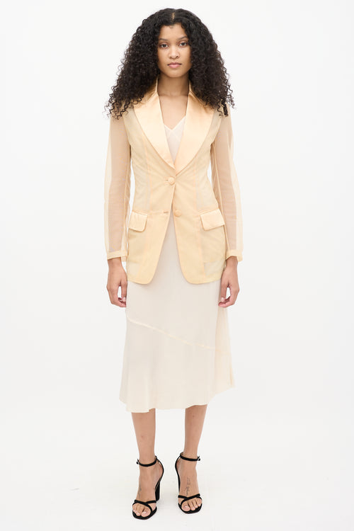 Dolce & Gabbana Beige Mesh & Satin Peak Lapel Blazer