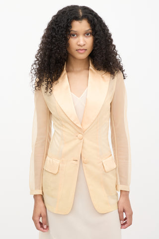 Dolce & Gabbana Beige Mesh & Satin Peak Lapel Blazer