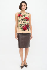 Dolce & Gabbana Beige & Multicolour Floral Embellished Top