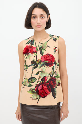 Dolce & Gabbana Beige & Multicolour Floral Embellished Top