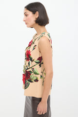 Dolce & Gabbana Beige & Multicolour Floral Embellished Top