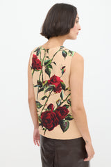 Dolce & Gabbana Beige & Multicolour Floral Embellished Top