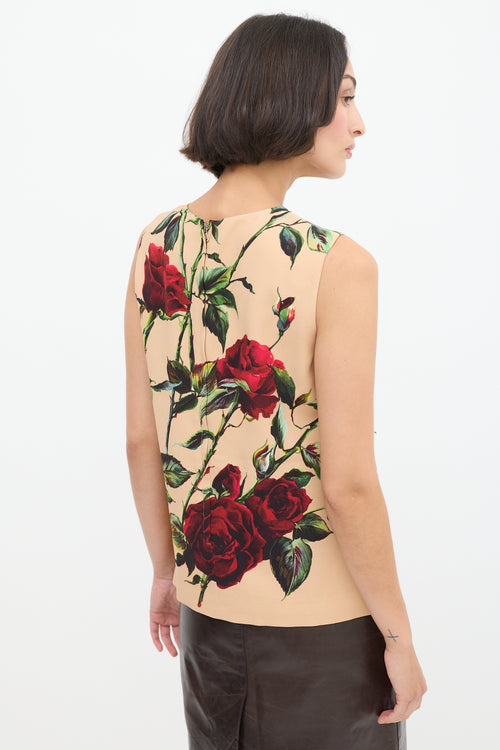 Dolce & Gabbana Beige & Multicolour Floral Embellished Top